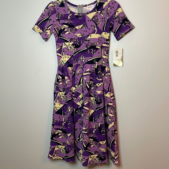 Lularoe Amelia Skater A-Line Pockets Dress Fit & Flare XS Purple Pink